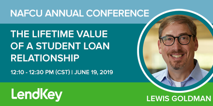 LendKey's tweet photo. Be sure to catch our CMO, @lewisgoldman, speak at #NAFCUAnnual Conference on the Lifetime Value of a Student Loan Relationship. #NAFCU #CUPreferred #LendKey #digitallending @NAFCUServices https://t.co/GSqCCe1dez