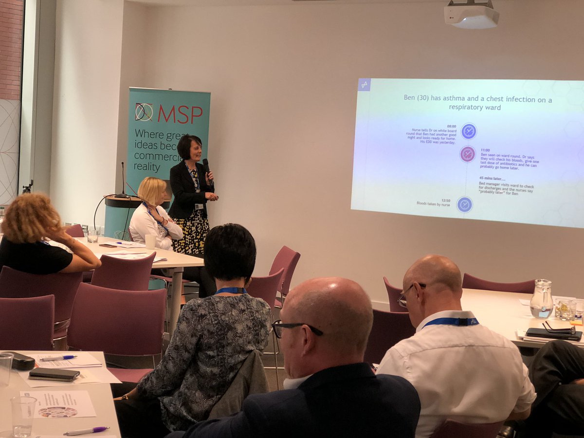 HealthInnovMcr's tweet photo. .@DrPaulaBennett is taking people through a typical patient journey on a respiratory ward - including all the barriers and handoffs faced by clinicians and patients! #AHSNDigital #NHSFlow2019 https://t.co/iL6ThCYLsE