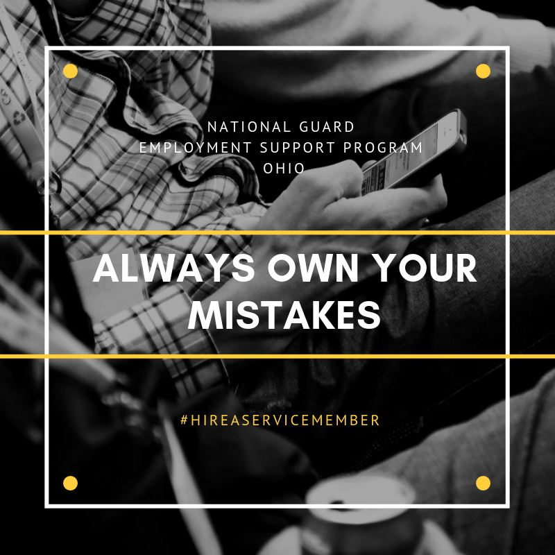 ohio_esgr's tweet photo. #TipTuesday - Always own your mistakes! We're all human and mistakes can happen in any career. By owning your mistakes and learning from them, you'll show how you can grow and be able to mentor others!
#TuesdayTips #Amyx #NGESP #FollowNGESP #HireAServiceMember #JobSearch https://t.co/vqe1VRTBGz
