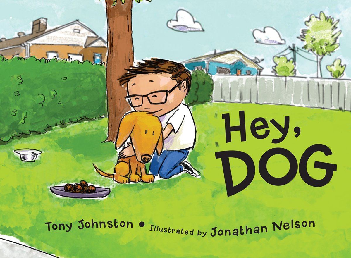 charlesbridge's tweet photo. Happy #bookbirthday to HEY, DOG by Tony Johnston, illus. @badwinds! What do you do when a scared little dog hides in the bushes outside your house? With a little food and a lot of patience, dog and boy learn to trust each other. https://t.co/rNzMMEul3X #kidlit https://t.co/J3k4Eb6uWA
