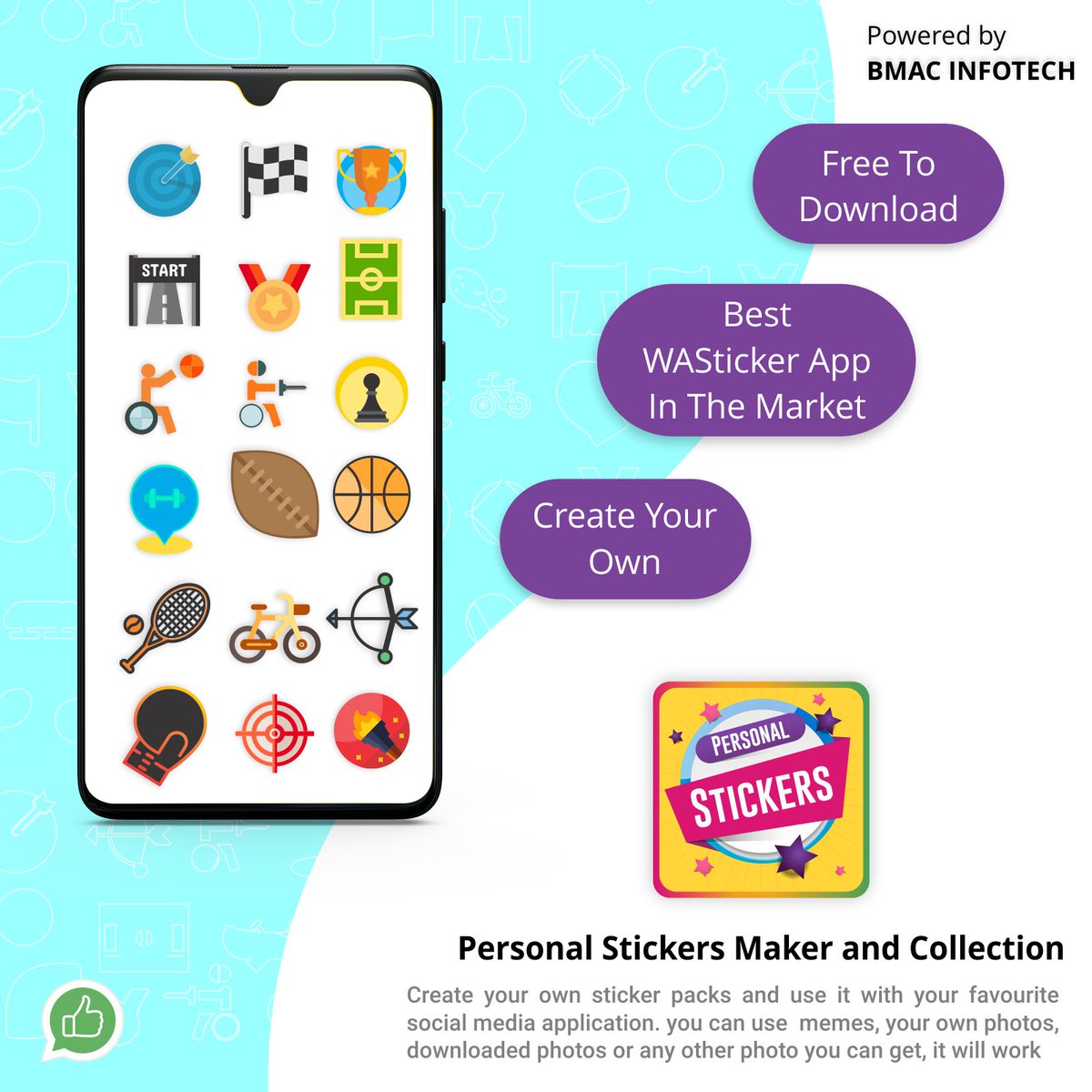 bmacinfotech's tweet photo. Personal Stickers Maker and Collection is our one best #WAStickerApps in the market. Create your own sticker packs and use it with your favorite social media application. you can use memes, your own photos, and other photos. 
download from: https://t.co/MBVasOKZgy
#sticker #maker https://t.co/QP0YmpCQKY