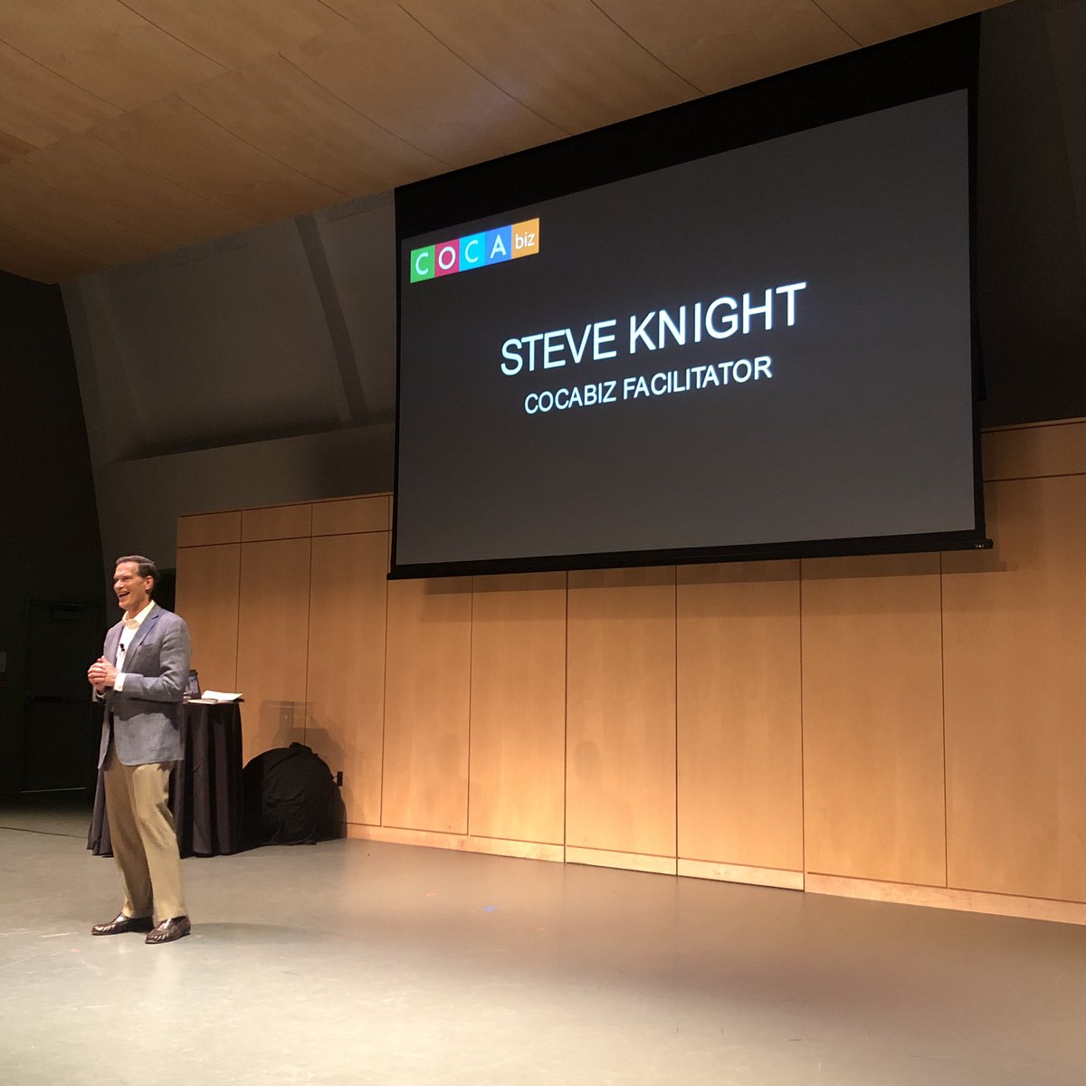 COCAbiz's tweet photo. Former COCAbiz Director @snknight introducing our NEW COCAbiz Director—and #COCAalumn—Will Bonfiglio https://t.co/w9Lz3dCFuO