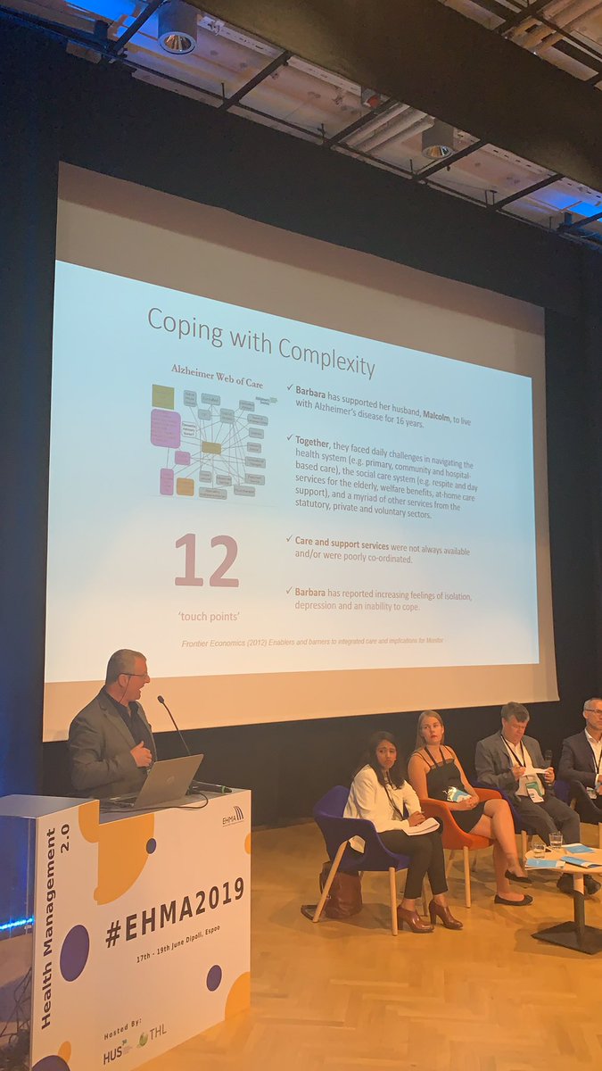 In its simplistic form the goal of #integratedcare is to reduce duplications and to minimise complexity for patients and their careers moving through a chaotic system <a href="/Toni_Dedeu/">Toni Dedeu</a> #EHMA2019 <a href="/EHMAinfo/">European Health Management Association</a>