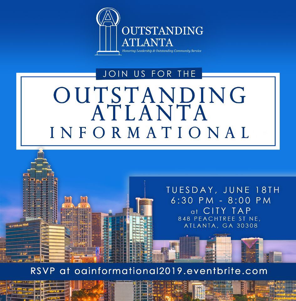sojournerruth's tweet photo. Join us tonight June 18, 2019 at City Tap in Midtown to learn more about Outstanding Atlanta. Every year, Outstanding Atlanta recognizes the service, leadership, and achievements of metro Atlanta young professionals ages 21-40. RSVP: https://t.co/9Nne0NSu2g. #OutstandingAtlanta https://t.co/OgiAbklYBE