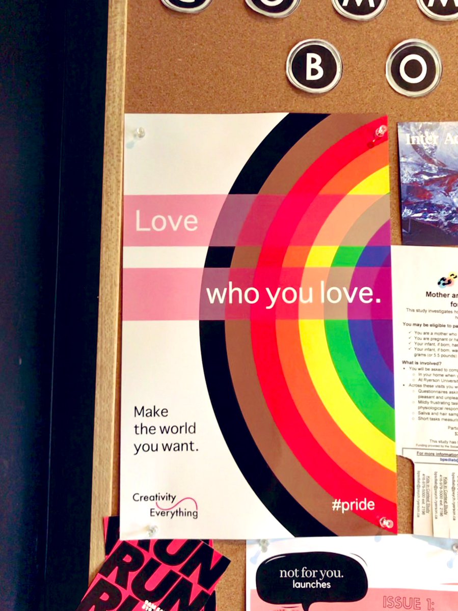 davidgauntlett's tweet photo. Lovely to see our #Pride poster on noticeboards around and about — this one is in the lovely @pageone_cafe on Mutual St. #prideTO #creativityeverything https://t.co/Md30zf5C7O