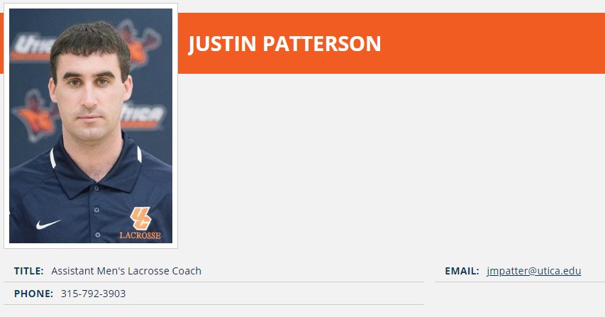 Please join us in welcoming our new men's lacrosse assistant coach Justin Patterson! 👏🥍

Comes to UC from Adrian College. Won a national championship as a student-athlete at LIU Post and has a degree from fellow #E8 member Houghton! 

BIO: ucpioneers.com/staff.aspx?sta…

#WeAreUtica