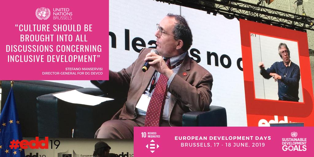 <a href="/UNinBrussels/">United Nations in Brussels</a> @europeaid <a href="/stefanomanservi/">Stefano Manservisi</a> <a href="/UNESCO/">UNESCO 🏛️ #Education #Sciences #Culture 🇺🇳</a> <a href="/SDGaction/">UN SDG Action Campaign</a> Director-General for DG DEVCO <a href="/stefanomanservi/">Stefano Manservisi</a> highlighted: 

“Culture is at the center of social cohesion and we need #culture to be self-critical. Culture should be brought into all discussions concerning inclusive #development.”

#ThinkTwice #GlobalGoals #EDD19 #Culture4Future