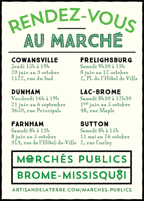C'est le retour des marchés !
Si vous séjournez dans une des chambres avec cuisinette, vous pouvez faire vos courses à l'extérieur, tout en visitant la région. 
Il y a un grand choix de marchés publics aux alentours ! 
En voici la liste.