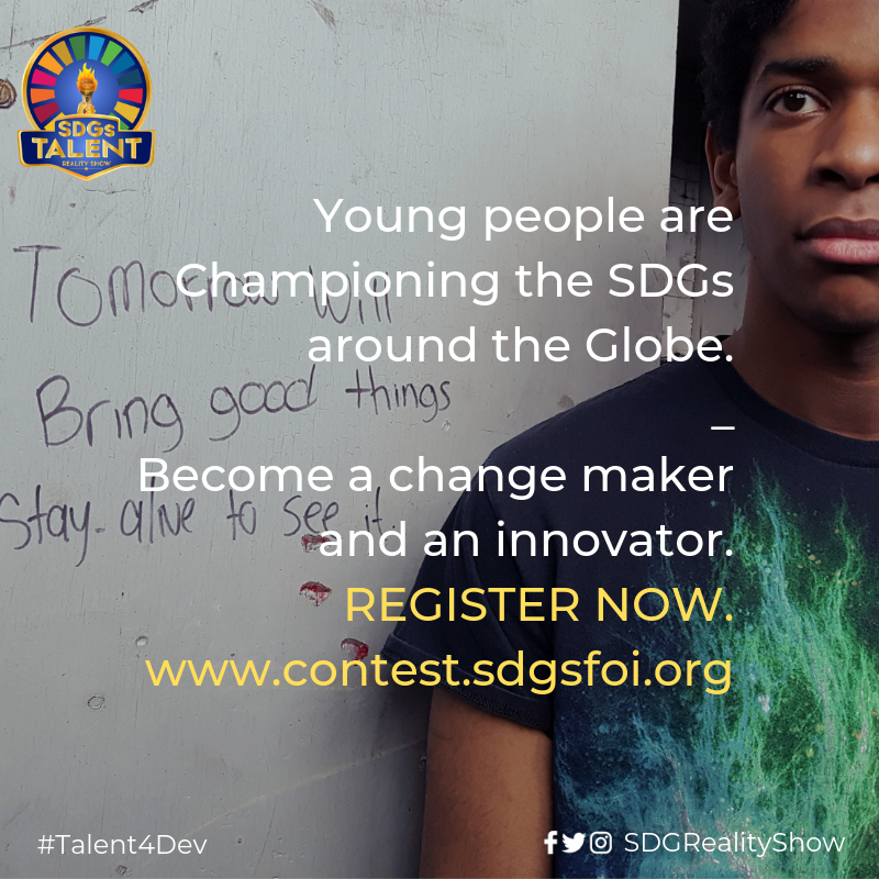 SDGRealityShow's tweet photo. Young people are Championing the SDGs around the Globe.
_
Become a change maker and an innovator. 
REGISTER NOW.
https://t.co/ul0U40YwNP
#Talent4Dev
_
#Champion
#RealityTV
#MofeDuncan
#RealityShow
#TalentHunt
#UNDP
#Education
#SDGs2030 
#UN https://t.co/7Gv3wMcueP