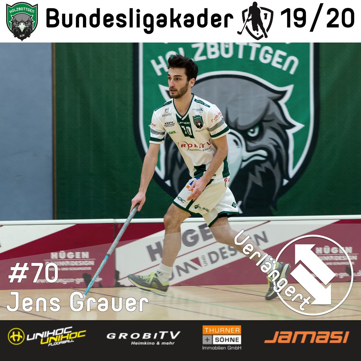 DJKFloorball's tweet photo. Jens Grauer trägt auch weiterhin die sehr begehrte Rückennummer 70. Auch in der Saison 19/20 können sich die DJK-Fans vor jedem Spiel sicher sein: „Jeans is on fire“ und geht motiviert in seine zweite 1.FBL Saison in grün-weiß.
#fdsilly #preseason #hejadjk #youdefenseisterrified https://t.co/j6FRt7wUhI