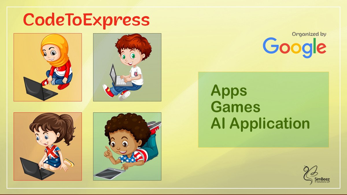 SimBeez's tweet photo. Hello Kids... Good news for you!
Apply your creativity through #CodeToExpress
Register here: https://t.co/M03WydHGaX for #CodeToLearn2019 and enjoy! https://t.co/6NGmzaHjYb