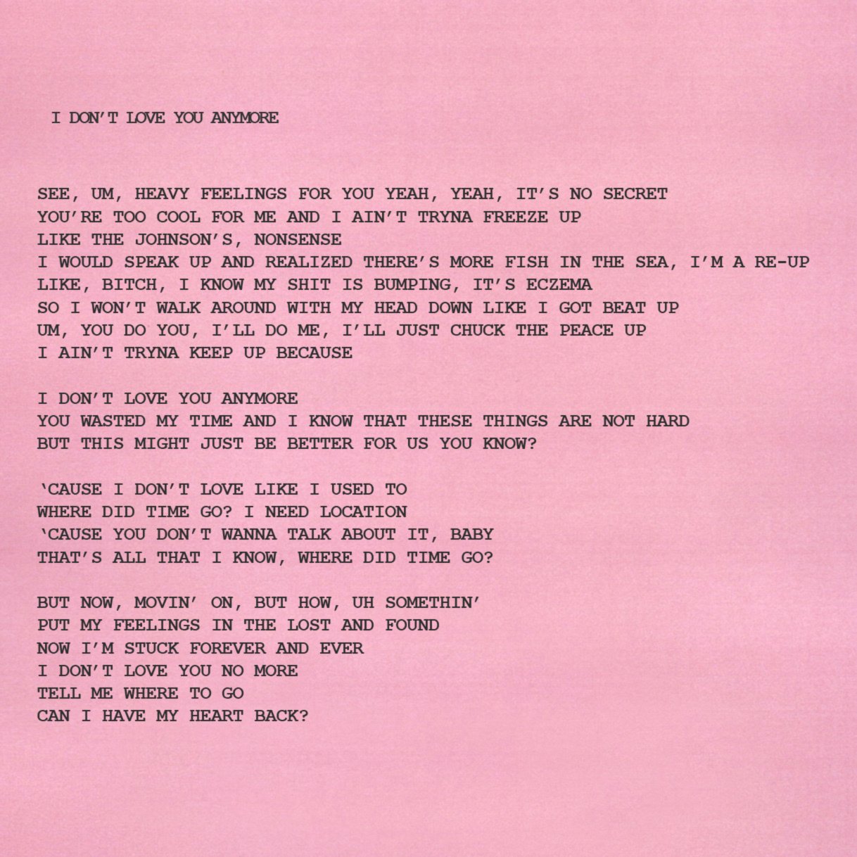 Tyler, The Creator – I DON'T LOVE YOU ANYMORE Lyrics