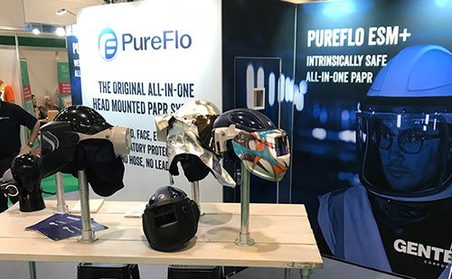 PureFloSafety's tweet photo. Busy fday here at #SHE19, the #PureFlo team are demonstrating the range of head-mounted #PAPR systems, call by Stand SH3032 to find out more. #industrialsafety #RPE #nohosenoleads @Gentex_Corp https://t.co/gxIIFWxPXr