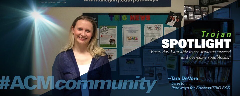 alleganycollgmd's tweet photo. Today, we shine the Trojan Spotlight on Director of Pathways to Success/TRIO SSS Office, Tara DeVore.
https://t.co/WbGfinXcZ5
#EngageYourFuture #alleganycollegeofmaryland #ExperienceACM #spotlight #trojanspotlight #manyhands #thankyou #PathwaysForSuccess #TRIO #TaraDeVore https://t.co/WLogbaYKIL
