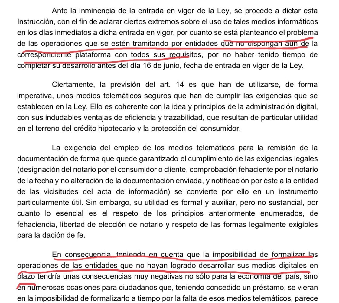 ... se dicta por la falta de adaptación de algunos bancos a la Ley (ver texto en la foto) Los notarios no necesitamos ayuda de los bancos para adaptarnos ya lo estamos, necesitamos que ellos se adapten y empiecen a enviar la documentación correctamente, cosa que no están haciendo