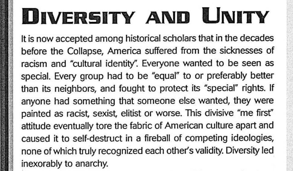 TheBrandonMorse's tweet image. This is the description for the world of Cyberpunk 2020 in a supplemental rule book written in the mid 90's. This is almost borderline prophetic.