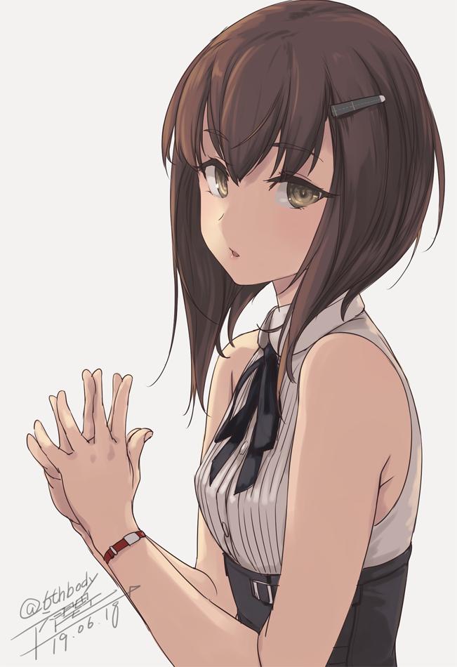 taihou (kancolle) 1girl solo brown hair brown eyes sleeveless simple background dated  illustration images