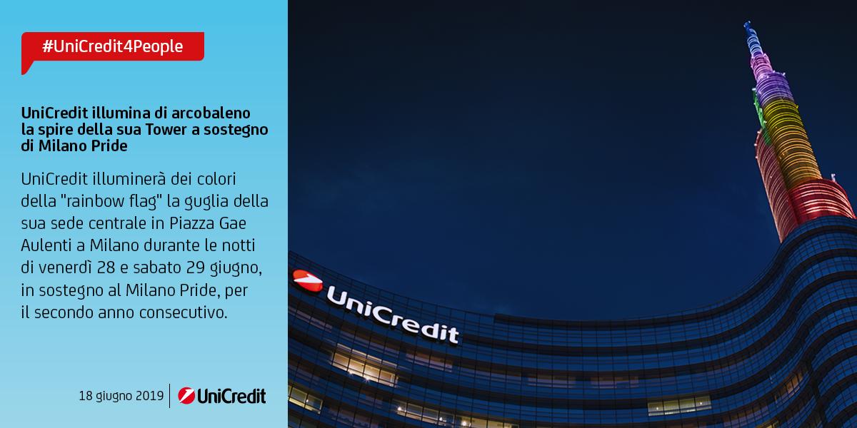 UniCredit_IT's tweet photo. #UniCredit4People: #UniCredit conferma per il secondo anno consecutivo il suo sostegno al @MilanoPride illuminando la spire di #UniCreditTower di #Milano con i colori arcobaleno. Info: https://t.co/oe6H73vE3l. #InclusionMatters #MilanoPride #Pride #LaPrimaVoltaFuRivolta https://t.co/SqftAv7lB1