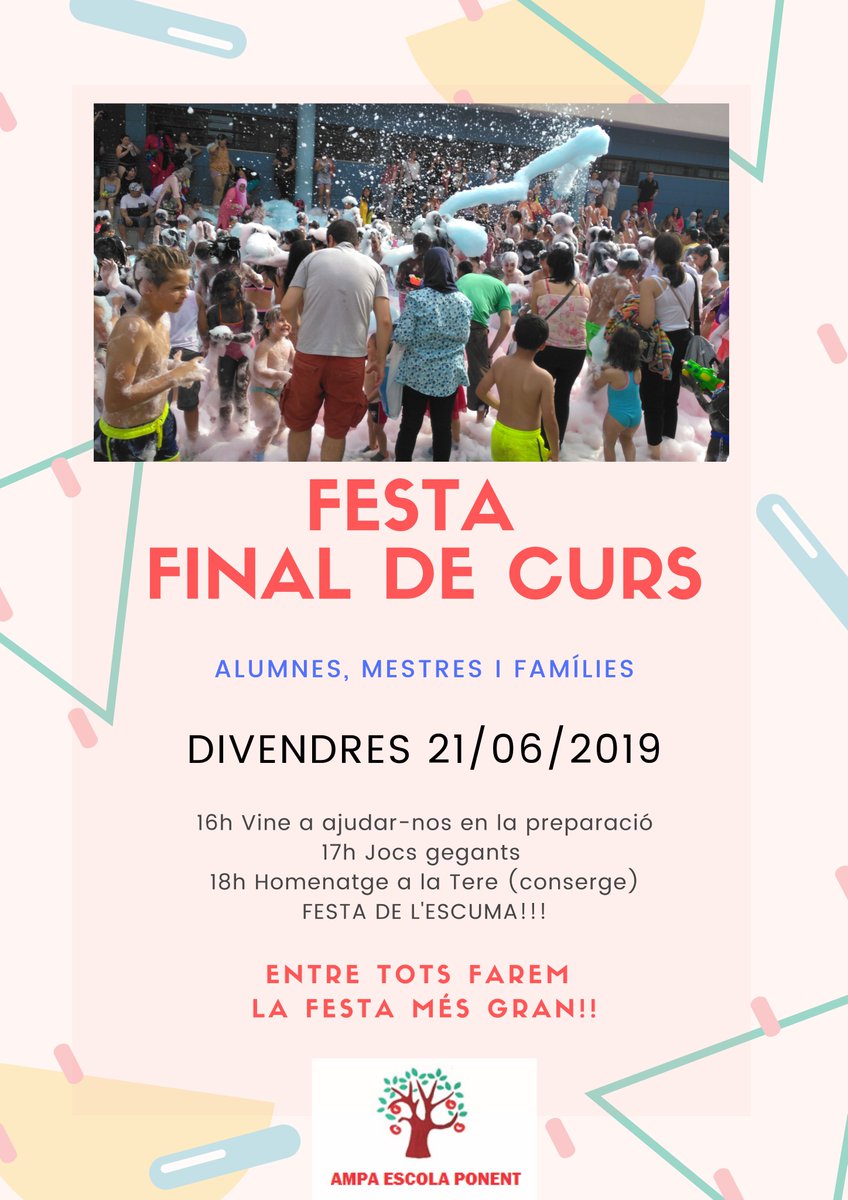 Ampa_Ponent's tweet photo. Aquest divendres no us perdeu la Gran festa de final de curs! 

Estrenarem els nous jocs gegants de l'escola!  🎉🎲♟️ https://t.co/UvU8irixjy