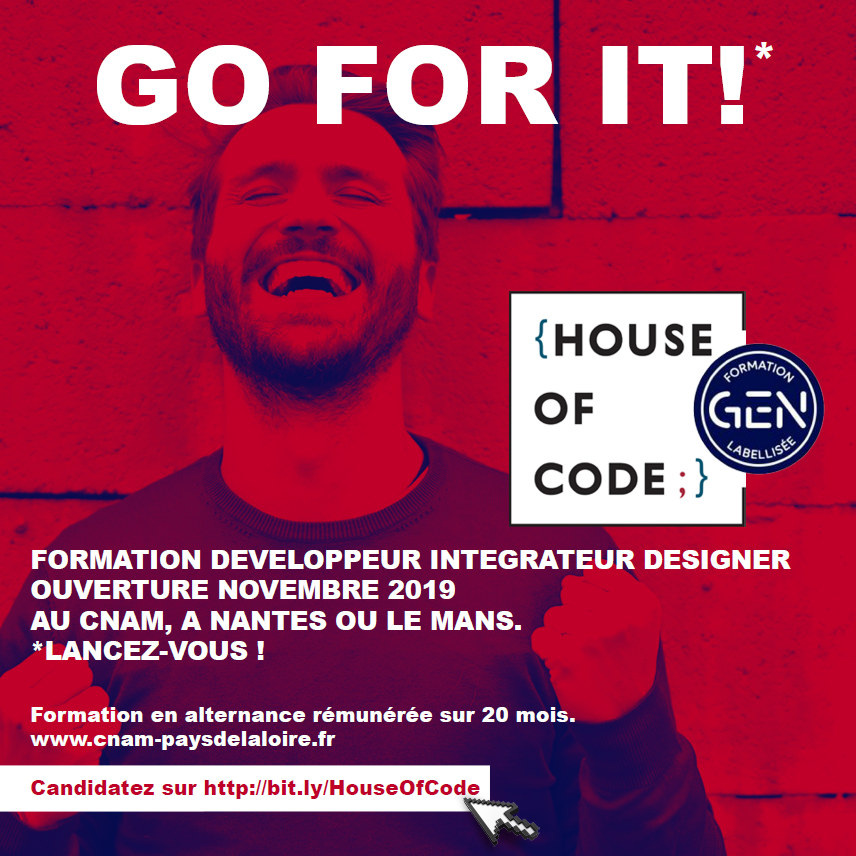 le_cnam_pdl's tweet photo. {House of Code;} Une formation 100 % pratique pour devenir Développeur intégrateur designer en #alternance à Nantes ou Le Mans.
Réunion d'info le 20 juin :
https://t.co/GWaL0IaOGF
#HouseOfCode #goforit https://t.co/NKZOyyH41T