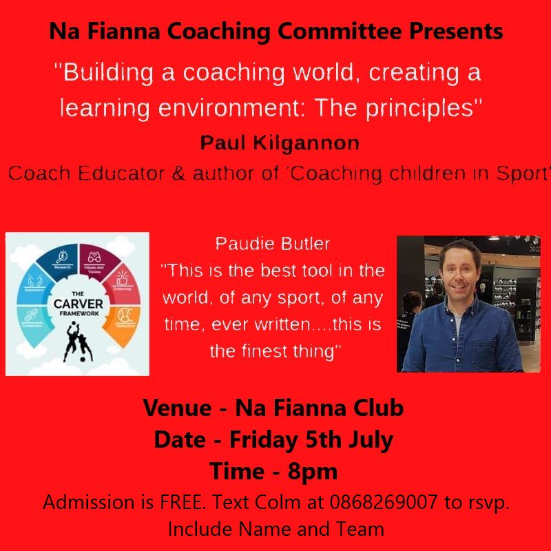 For all Na Fianna coaches/mentors. Book ur place early, see registration details on poster #NaFiannaAbu #HeartOfTheCommunity #CroíAnPhobail #NaFSocialValue