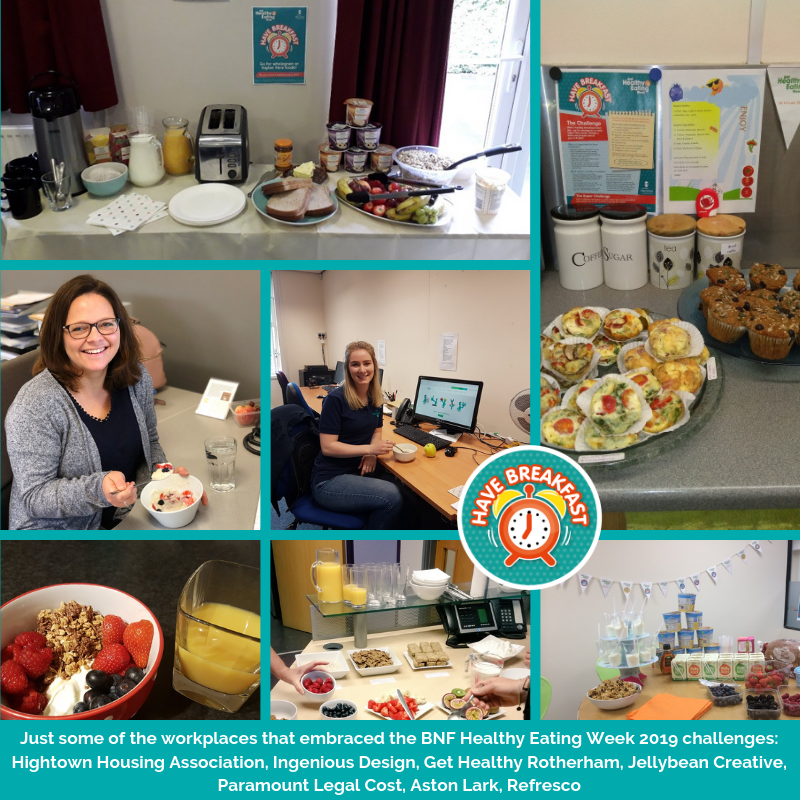 NutritionOrgUK's tweet photo. Celebrating BNF Healthy Eating Week champions, from councils to corporations, care homes to childcare, charities, caterers &amp; colleges - the UK workforce came together to highlight healthier eating, hydration &amp; lifestyle. Thanks for taking part! #Havebreakfast #challengememories https://t.co/rCLcsljVoy