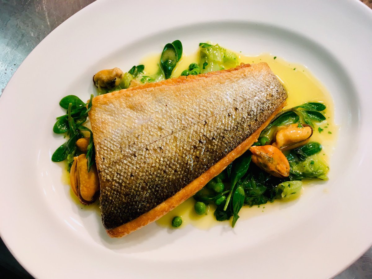 Sea Trout, Peas, Lettuce, Mussel Butter and Sea Purslane #todaysspecials