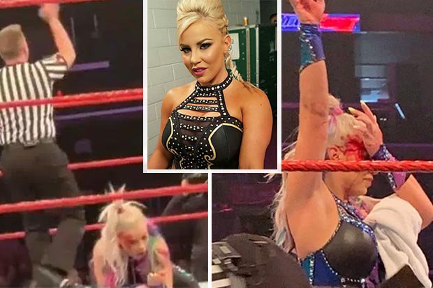 star Dana Brooke left gushing blood from head in accident during match. 