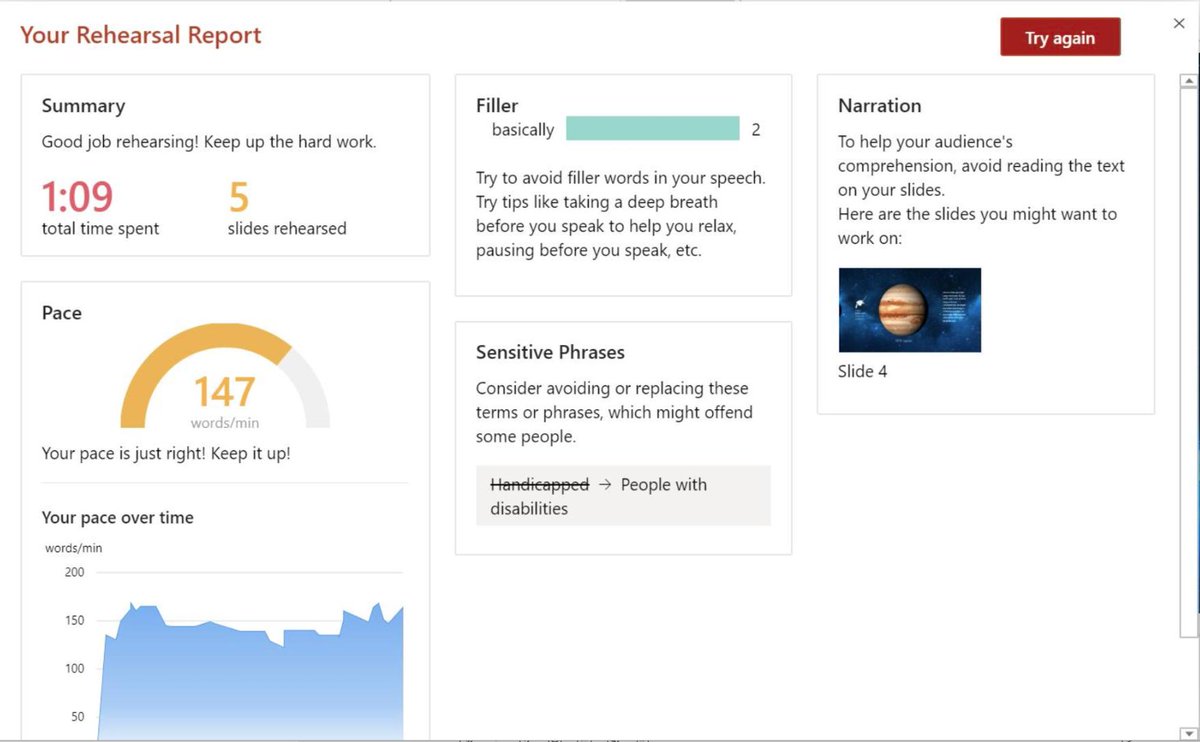 mtholfsen's tweet image. NEW! With &quot;Presenter Coach&quot; in PowerPoint Online,  students can get helpful &amp;amp; independent practice to communicate more effectively.

Using AI, PPT &quot;listens&quot; to your presentation &amp;amp; gives suggestions + a report 

👉 aka.ms/PresenterCoach…

#edchat #ISTE19 #MIEExpert #MicrosoftEDU