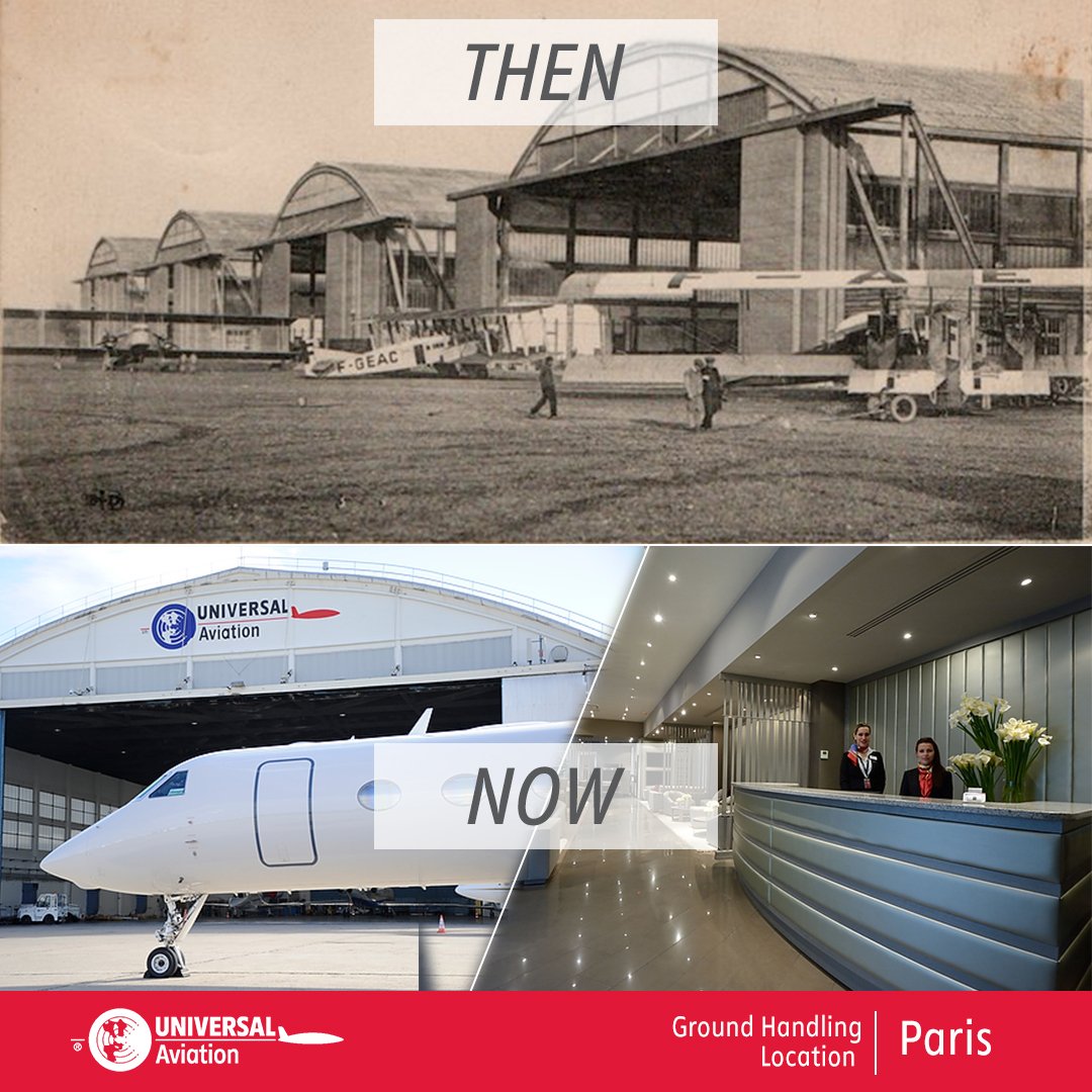 UniversalWeathr's tweet photo. A lot has changed at Le Bourget since 1928! The facilities are a bit nicer... But one thing remains the same - successful missions are all that matters! Proud to be a part of history-making #bizav missions at #LeBourget2019: https://t.co/6NpUqTw0rg https://t.co/SizkwR5mfS