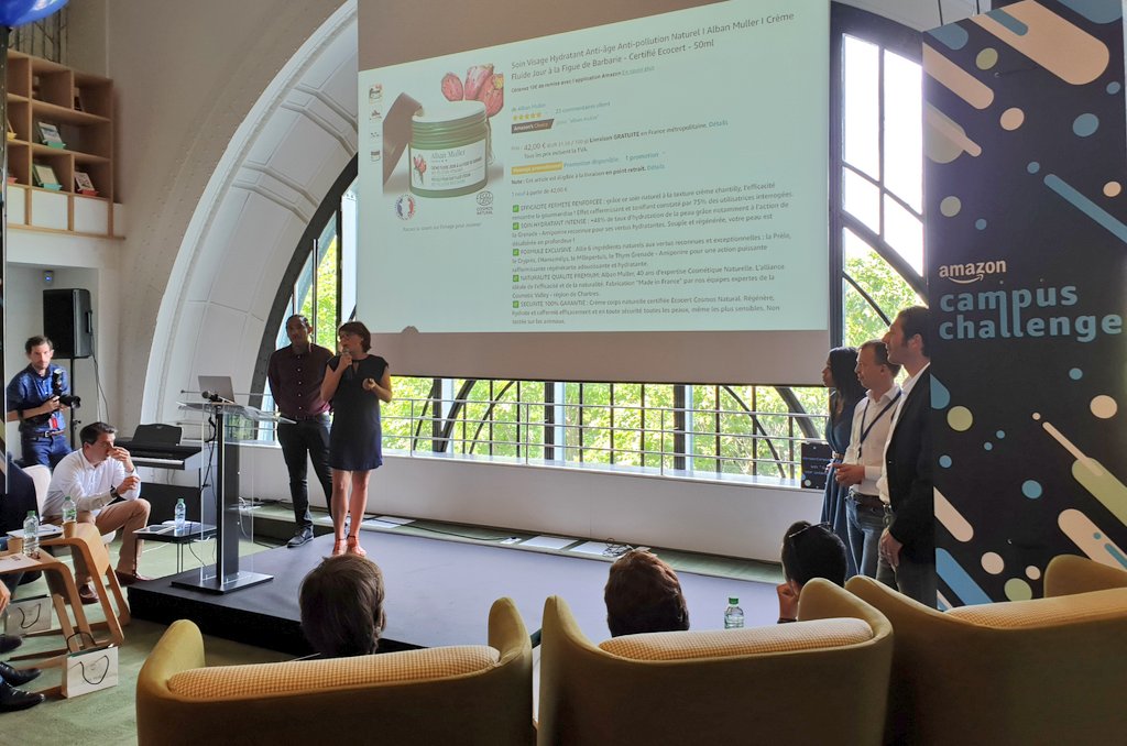 [Finale #AmazonCampusChallenge 2018-2019] L'équipe #MBAMCI "Squad MBAMCI" composée de <a href="/chathevenot/">Charline Thevenot</a> <a href="/EugneZakharov1/">Eugène</a> <a href="/bebedrifer/">10R Manuel</a> <a href="/TetiXine/">Chris T.</a> <a href="/sebroland/">Sébastien Roland</a> est la première à présenter son accompagnement d'<a href="/AlbanMullerInt/">Alban Muller</a> #AlbanMuller sur <a href="/amazon/">Amazon</a> #Amazon