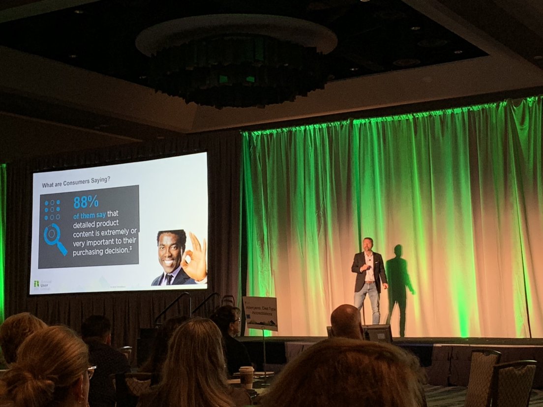 1WorldSync's tweet photo. #1WSAUG19 keynote speaker @jonwuebben from @contentlaunch discussing consumer behavior and the importance of brand loyalty and trust. #1WorldSync #ProductContent #LevelUp https://t.co/rQIwLnfkPS