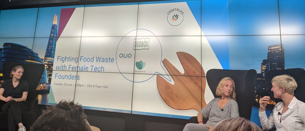 How can we shift consumers to think second market places first? Interesting to hear how those female founders are fghting food waste! <a href="/mettelykke/">Mette Lykke</a>, co-founder of @TooGoodToGo_UK, <a href="/saashaN8/">Saasha Celestial-One</a>, co-founder of @OLIO_ex and Emily, co-founder of <a href="/OddboxLDN/">Oddbox</a>