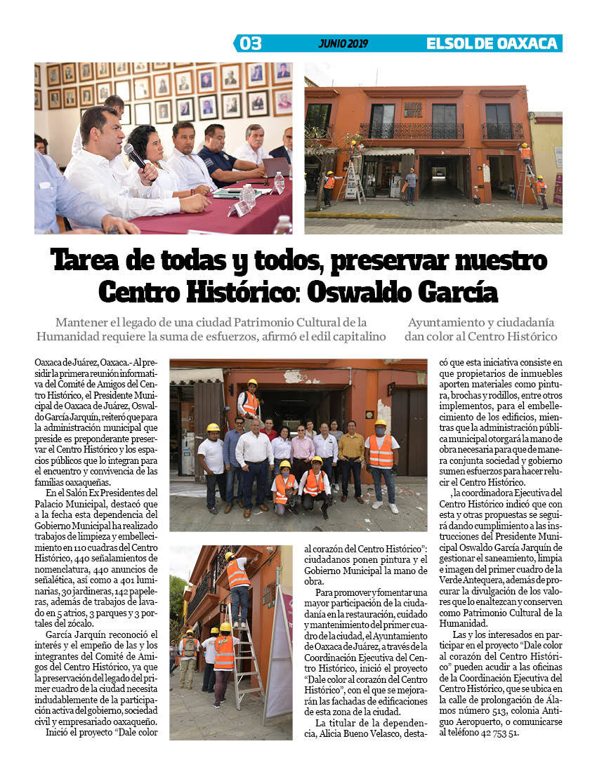 VicManOaxaca's tweet photo. #ElSoldeOaxaca #Num284 #MesJunio #Año16 #Pag3
* "Tarea de todas y todos preservar nuestro centro histórico: @oswaldogarciaj " Pagina 3. https://t.co/Dy52C5EQhm