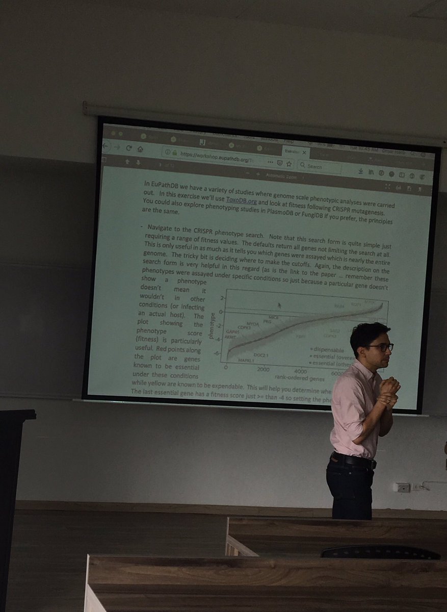 veupathdb's tweet image. Sebastian Lourido @LouridoLab telling students about his #CRISPR data that is #ToxoDB #toxoXV #eupathdbworkshop