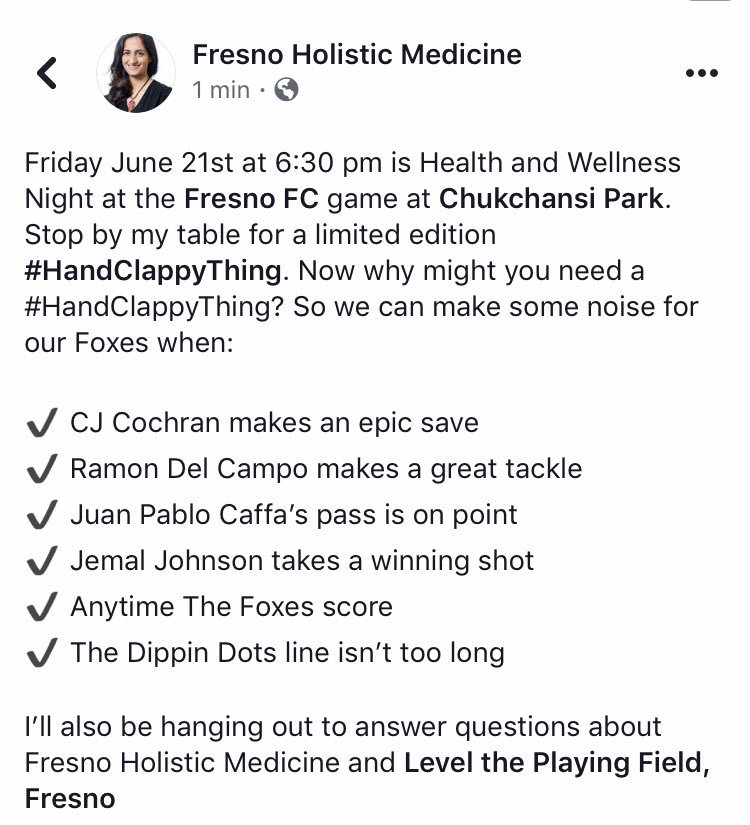 Hit up my table at Health and Wellness Night 6/21 6:30 pm at the @FFCFoxes for a limited edition #handclappything so we can support The Foxes. <a href="/FresnoFCfanpage/">Fresno FC Fan Page</a> <a href="/FresnoBee/">Fresno Bee</a> <a href="/KSEE24/">KSEE24 News</a> <a href="/LTPF_Fresno/">Level the Playing Field</a>