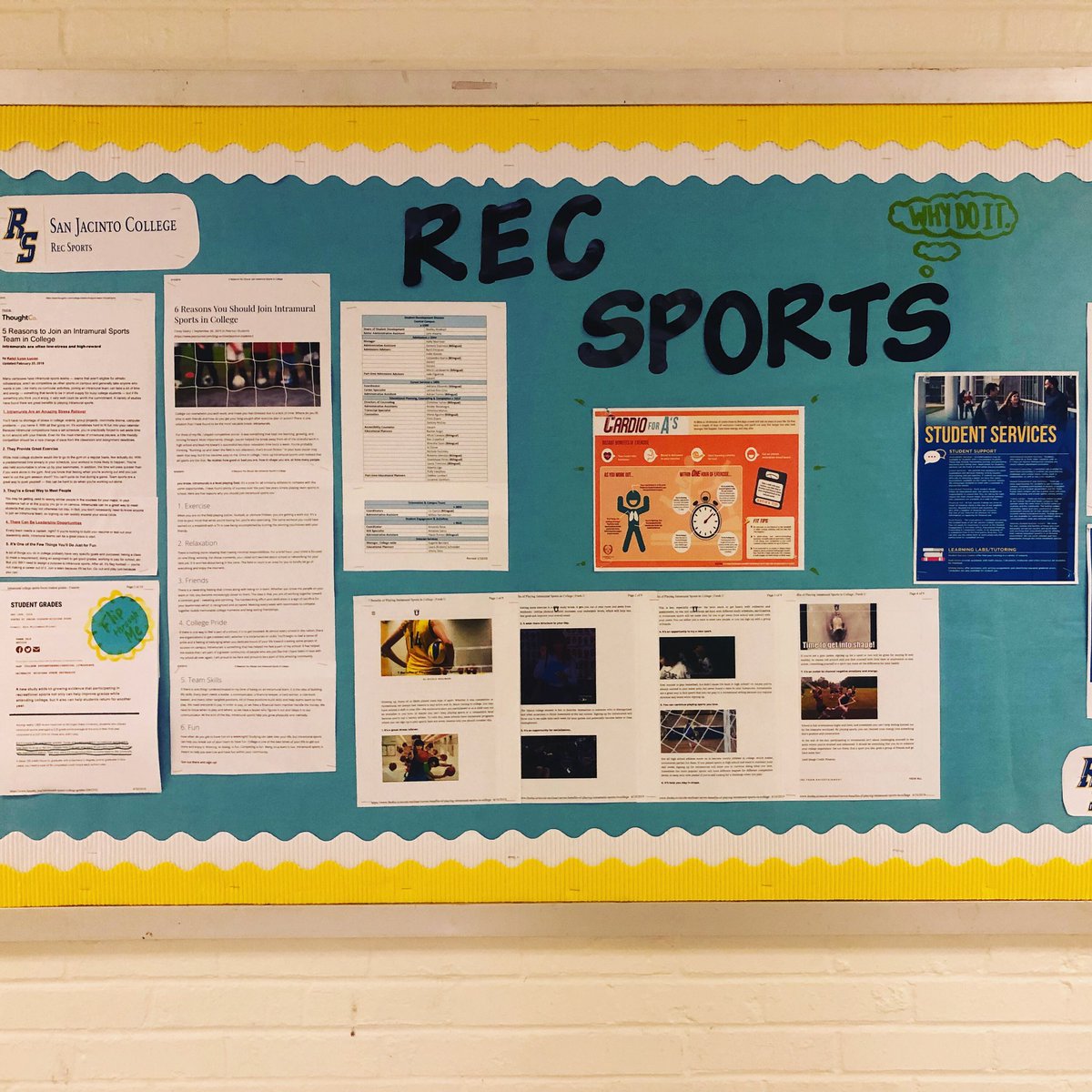 SanJacRecSports's tweet photo. Check out our new bulletin board on the why’s/ benefits of joining rec sports. #why #benefits #gpaboost #fun #memories #sjc #rec https://t.co/GHgMSFqw4l
