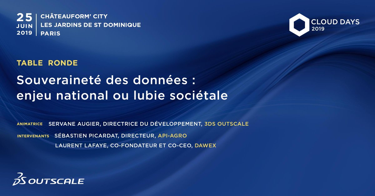 Ne manquez pas notre table ronde "souveraineté des données : enjeu national ou lubie sociétale" avec @API_AGRO &amp; <a href="/DawexData/">Dawex</a> lors des #CLOUDDAYS ! Inscrivez-vous gratuitement et découvrez le programme de nos autres ateliers ici : hubs.ly/H0jmLFC0