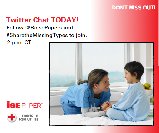 BoisePapers's tweet image. Join the #SharetheMissingTypes Twitter Chat TODAY @ 2 p.m. CT – you could be one of the #MissingTypes the @ChicagoRedCross needs! Follow along with us and our host @brettbmartin for a chance to win a $50 Visa e-gift card! #Sweepstakes