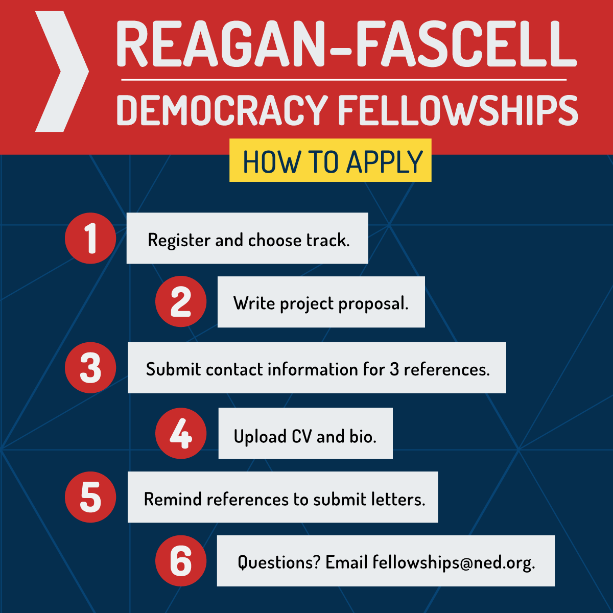 Applications are now open! If you're an activist, journalist, civic leader, or scholar with a commitment to democracy, apply for a National Endowment for Democracy Reagan-Fascell Democracy Fellowship today. ow.ly/5IO230oXOlv