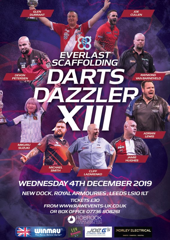 RAWEvents1's tweet photo. Back for its 13th year the @EverlastScaff #Darts Dazzler #Leeds featuring some of the best talent the world has to offer. https://t.co/s7GcrzZdjp https://t.co/bLzfcA0nGw… #lovethedarts feat @elj90 @Duzza180 @JoeCullenNews @BullyBoy180 @Raybar180 @jamiehughes180 https://t.co/iZfG32dDYw