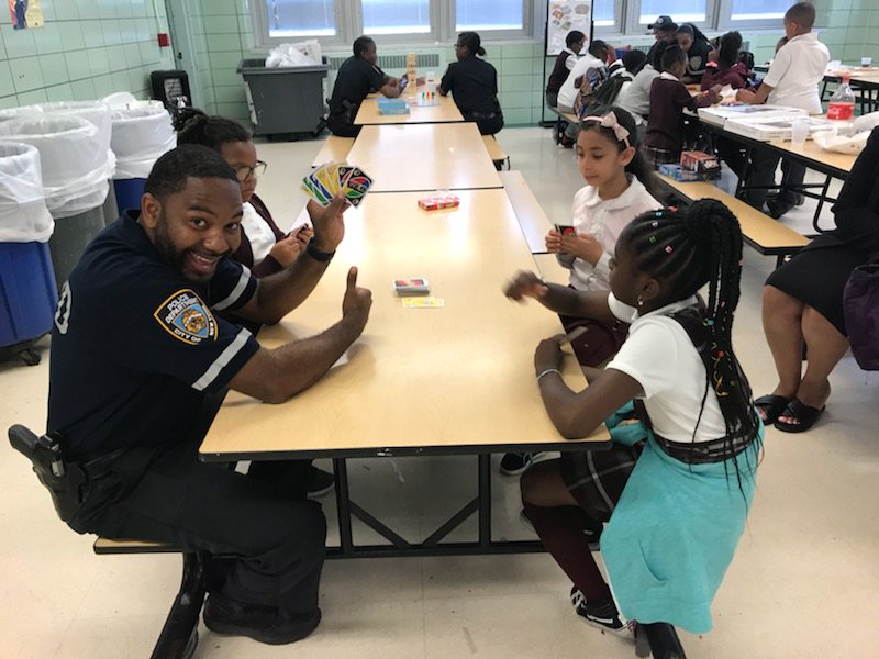 NYPD81Pct's tweet photo. 81st Precinct's NCO D hosted a game day with the students of P.S. 21. They played board games, UNO, and Connect Four. PO Smith & PO Bravo then surprised the students with a pizza party. #NCO #copandkids #bedstuy https://t.co/LxtM43F6fx