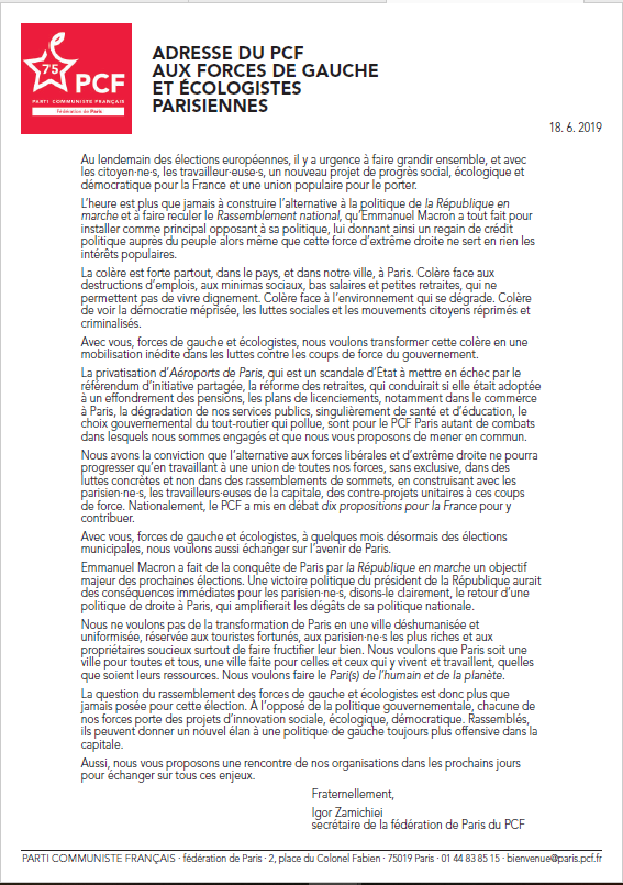 LZagorac's tweet photo. #PCF #PCFParis #Paris #Gauche #Unité #Municipales
Adresse du PCF aux forces de gauche à Paris https://t.co/lsvpQFYlng