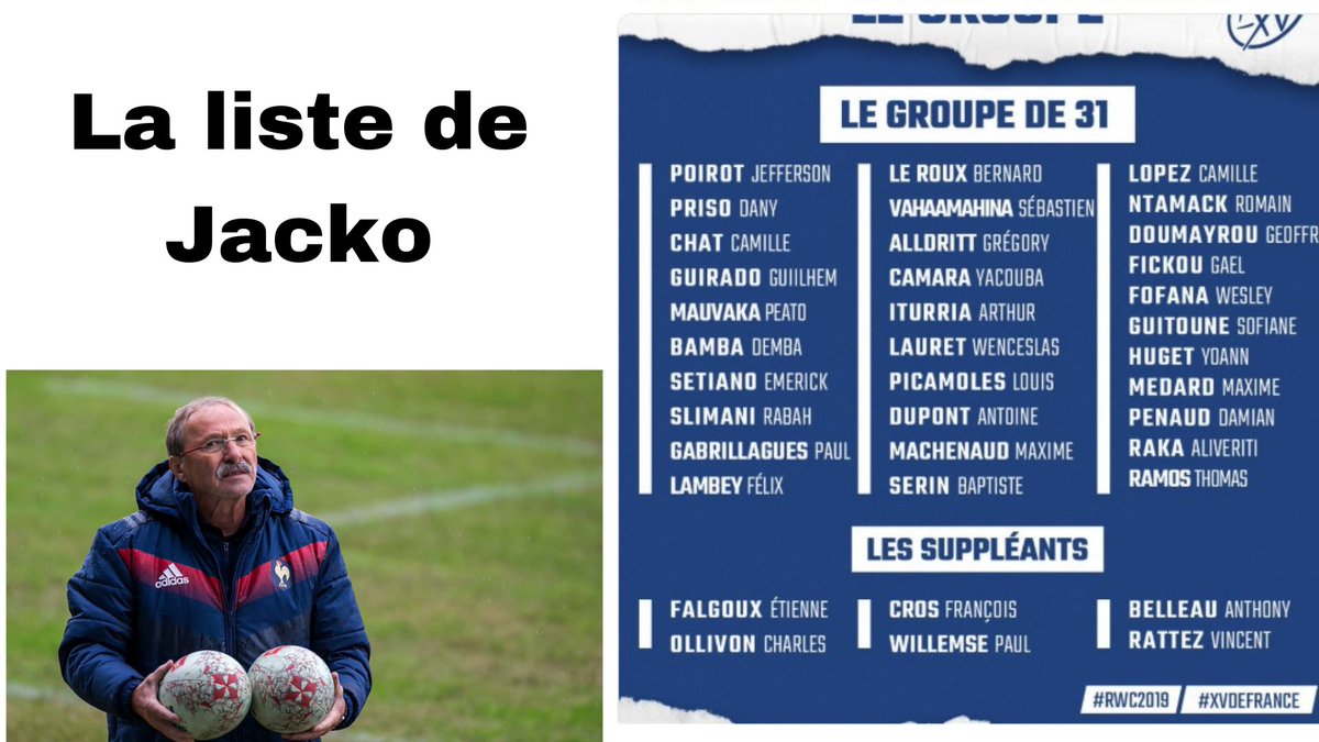 LMoustaki's tweet photo. Voici mon avis et les sondages sur la liste de Jacko.
#rugby #jacquesbrunel #XVdeFrance #listejapon #coupedumonderugby #youtube https://t.co/R0kxjCwx33 https://t.co/2Hl1QGmRuE