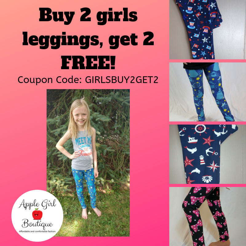 Apple Girl Boutique on X: GIRLS LEGGING SALE! Buy 2 girls leggings, get 2  FREE!!! 😍😍😍😍 Use Coupon Code: GIRLSBUY2GET2 Sale ends 6.21.19 at 11:59  PM EST. SHOP GIRLS LEGGINGS:  #girlsleggings #