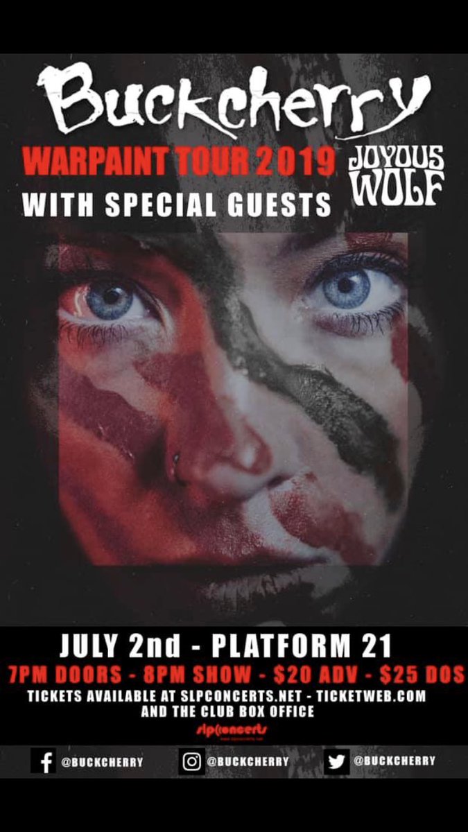 mainstarmory's tweet photo. Come see Buckcherry at platform 21 at the Main Street Armory Tuesday, July 2nd at 7:00pm! #platform21 #mainstreetarmory #buckcherry #summerconcerts2019 https://t.co/PlVD5exGVq