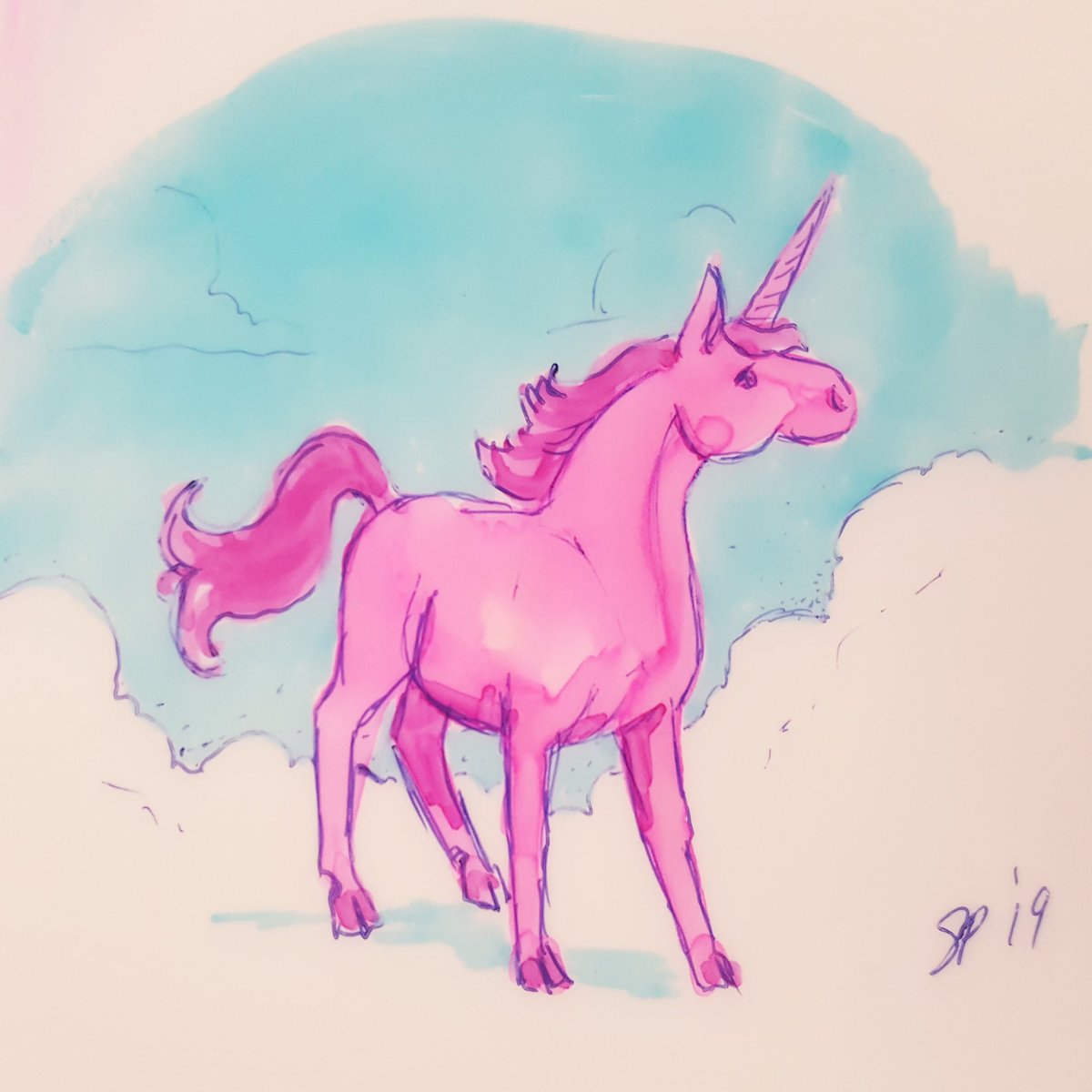 blistermonster's tweet photo. New paper wat dis. Day 17! #yupo #translucentpaper #paper #artsupplies #unicorn #junicorn #junicorn2019 https://t.co/PlLve9zv0n