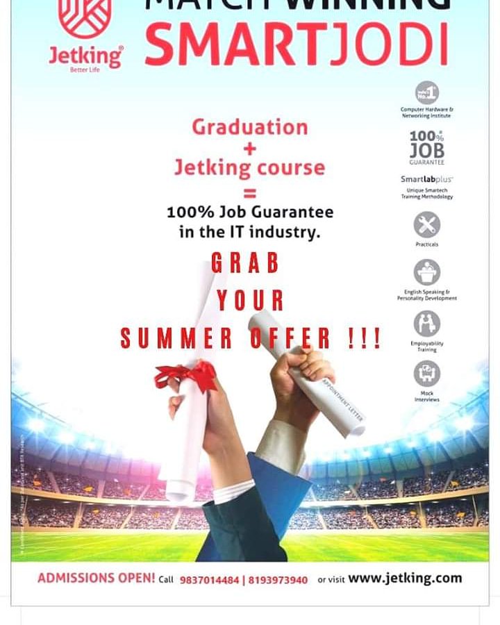 JetkingM's tweet image. God Plans all perfect combinations !!!

A #SMARTCOMBINATION of Graduation &amp;amp; Jetking gives you the platform to a successful career !!!

Update &amp;amp; upgrade yourself now for a #bettertomorrow !!!

Join #JetkingMeerut today !!!
Call - 9837014484 | 8193973940