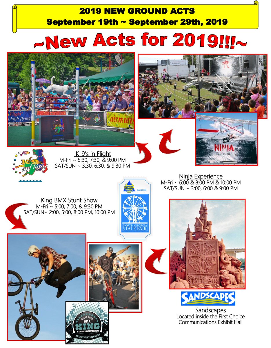 ngstatefair's tweet photo. Check out our New Ground Acts debuting at the 2019 @PlumbSuperior  Presents North Georgia State Fair - FREE with admission! We will have over 10 ground acts performing throughout this year's Fair! #northgeorgiastatefair #funhappenshere #ngsf2019 https://t.co/UdAQS7j8LZ