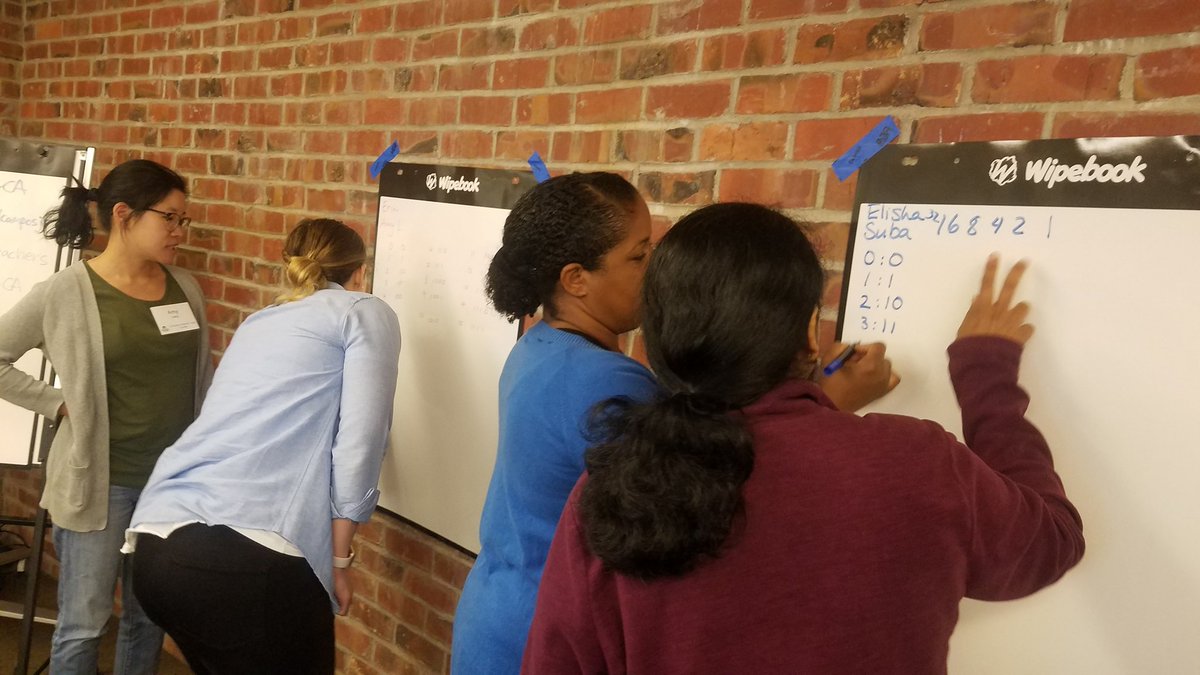 Sheena1010's tweet photo. #cscrashcourse @krausecenter work together to write out binary number representations #csk8 #CSforALL https://t.co/fhSR3UrryM